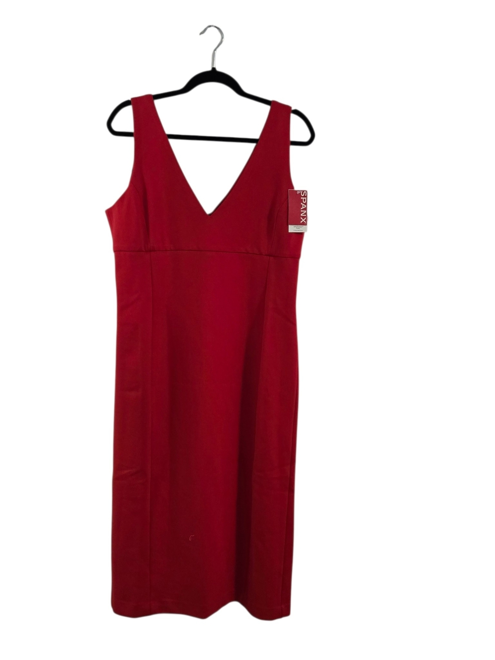 NWT SPANX Red V-Neck Midi Ponti knit Bodycon Dress Minimalist Luxury Resortwear - Picture 5 of 8